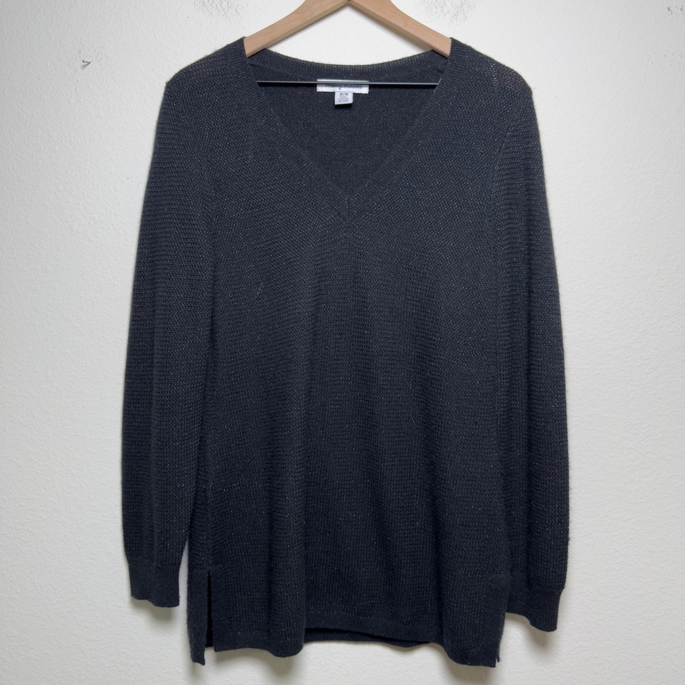 Tommy Bahama Women Wool Cashmere Knit Sweater Medium Black Preppy Metallic